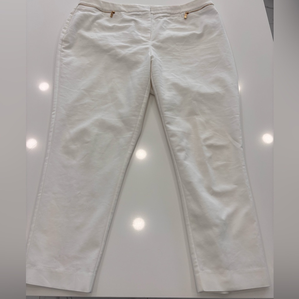 Calvin Klein White Straight-Leg Pants with Gold Accents Size 16